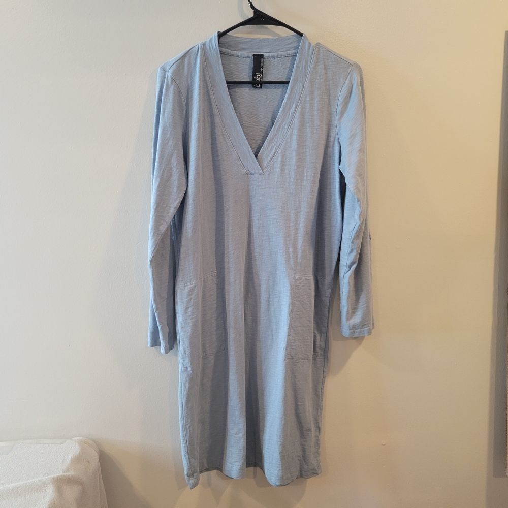 Bobi Los Angeles Blue Long Sleeve V Neck Dress Size Small